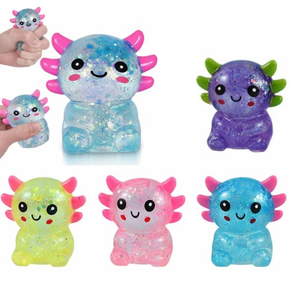 Adorable Axolotl Squish Ball TPR Stress Relief Fidget Toy Portable Pocket Anxiety Reducing Adult Leisure Desktop Decor Gift